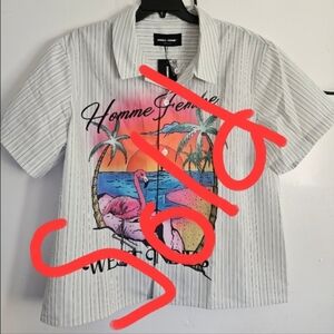 Homme + Femme Private Island Button Down Shirt Size 3XL In Wht/Multi